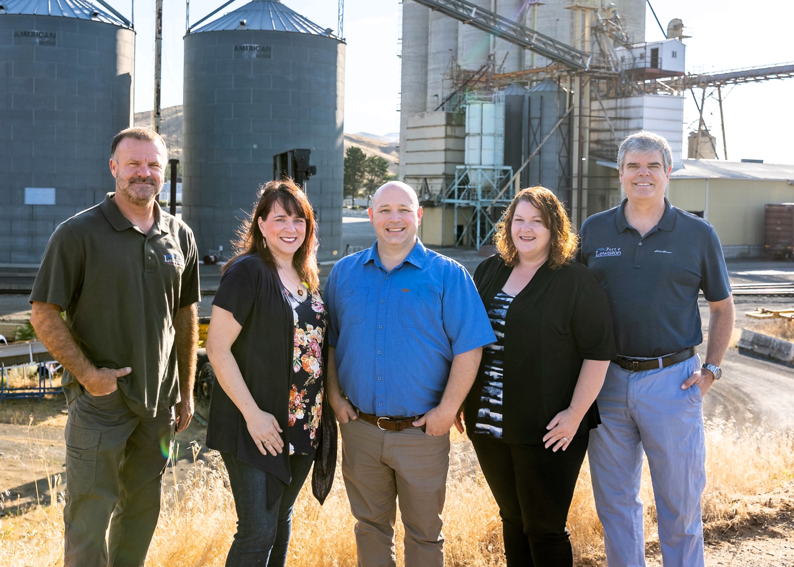 Your Port of Lewiston Team: (L-R) Maintenance Coordinator Chad Smith, Communications Coordinator Mary Iacobelli, Finance & Property Manager Preston Comstock, Operations Manager Jen Blood, and General Manager Scott Corbitt.